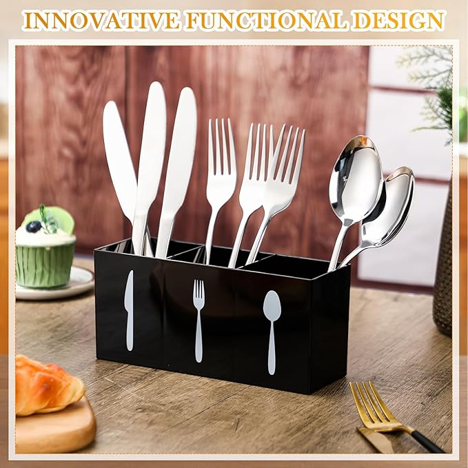 Acrylic Cutlery Storage Organizer Bin Silverware Caddy Countertop Knife Spoon and Fork organizer Kitchen 3 Section Tableware Storage Box for Cabinet Indoor Home Flatware Dining Room