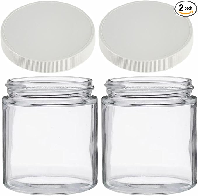 Jarming Collections Mason Jars - 16 oz Glass Extra Wide Mouth Pint Storage Jars with White Plastic Lids - Made in USA