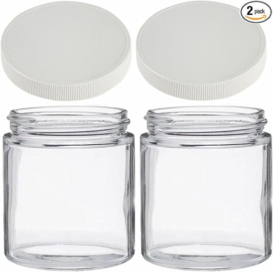 Jarming Collections Mason Jars - 16 oz Glass Extra Wide Mouth Pint Storage Jars with White Plastic Lids - Made in USA