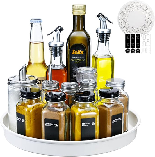 Amolliar 10" 1Pack Lazy Susan Organizer, Non-Skid Metal Rotating Turntable for Kitchen, Fridge, Cabinet, Countertop, Vanity, Bathroom, Pantry Storage Organizer, Under Sink Organizer, Spice Rack White