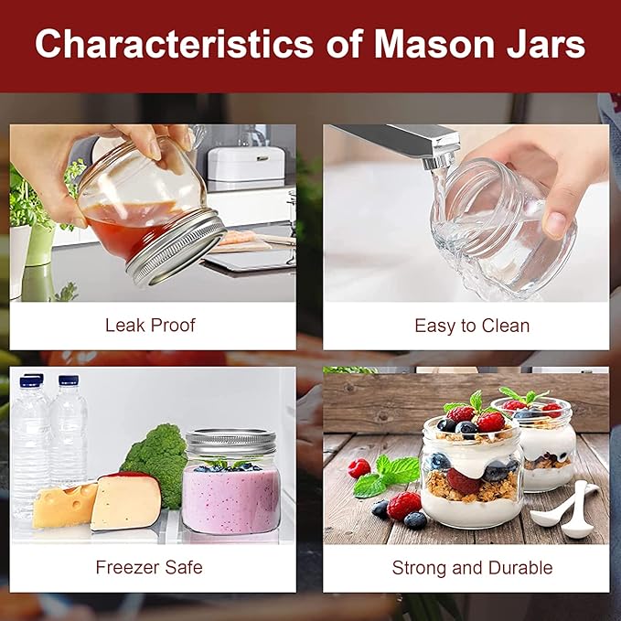 BEWAVE Glass Mason Jars, 8 oz Clear Glass Jars with Lids for Sealing, Regular Mouth Canning Jars for Food Storage, Snacks, Candies, DIY Projects, 8 Pack