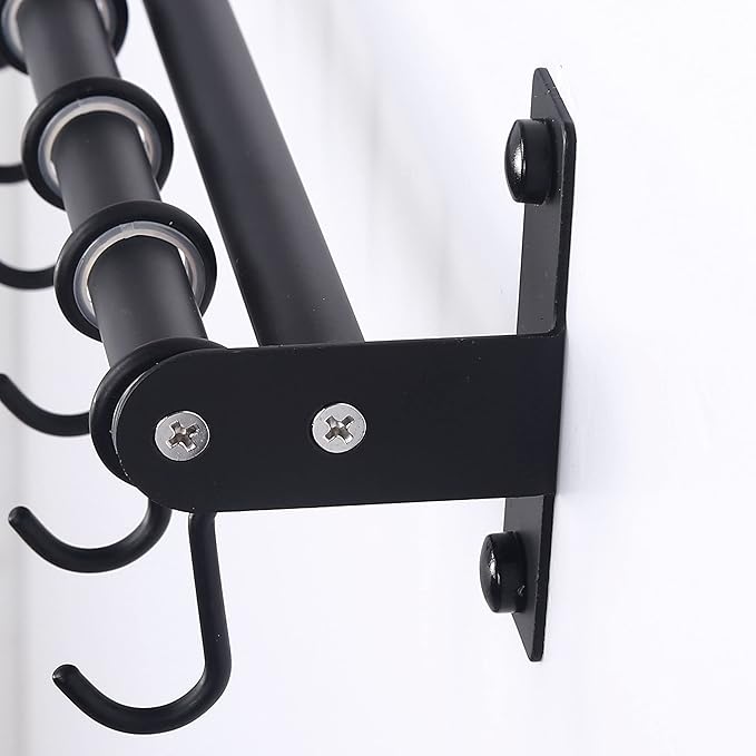 Dseap Pot Rack - Pots and Pans Hanging Rack Rail with 8 Hooks, Double Bars, Pot Hangers for Kitchen, Wall Mounted, Black, Pack of 2
