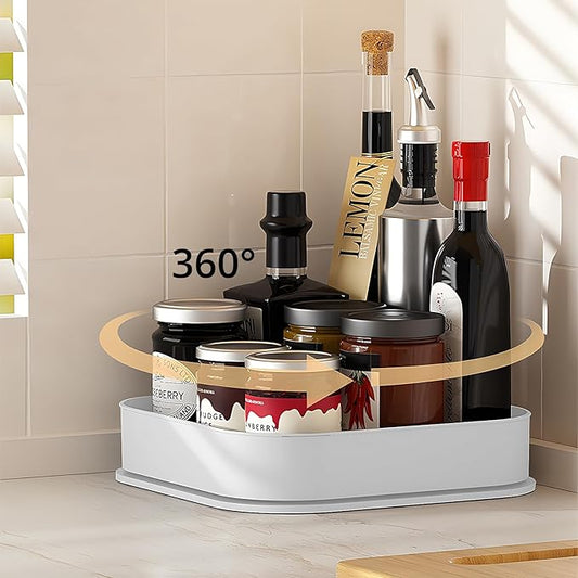 Semlos 9" Square Lazy Susan Turntable Cupboard Organizer for Corner Cabinet - Revolving Spice Rack for Kitchen Storage and Organization, Non-Slip Fridge Organiser