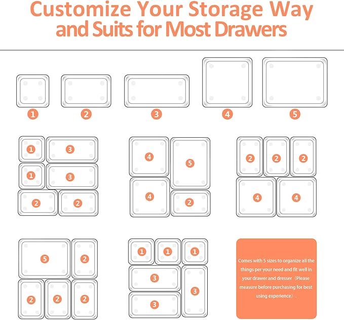 13 PCS Clear Plastic Drawer Organizer Set, GOGOODA 5 Size Large Vanity Organizer Trays with Non-Slip Pads, Multi-use Organizing Bins for Kitchen, Bedroom, Bathroom, Office, Utensils, Makeup, Jewellery