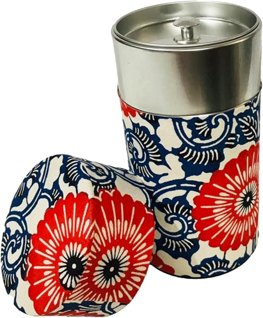TOKYO ART Japanese tea canister tin for storing green tea leaves and matcha - perfect for preserving freshness, with a tin interior and washi paper exterior (karahana)