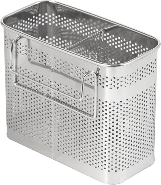 HOME&I Silverware Drying Basket, Kitchen Sink Utensil Holder Replacement,Thin Dish Drying Rack Countertop Organizer Stainless Steel 304 Flatware Cutlery Caddy Hold for Dish Drainer(2 Compartments)