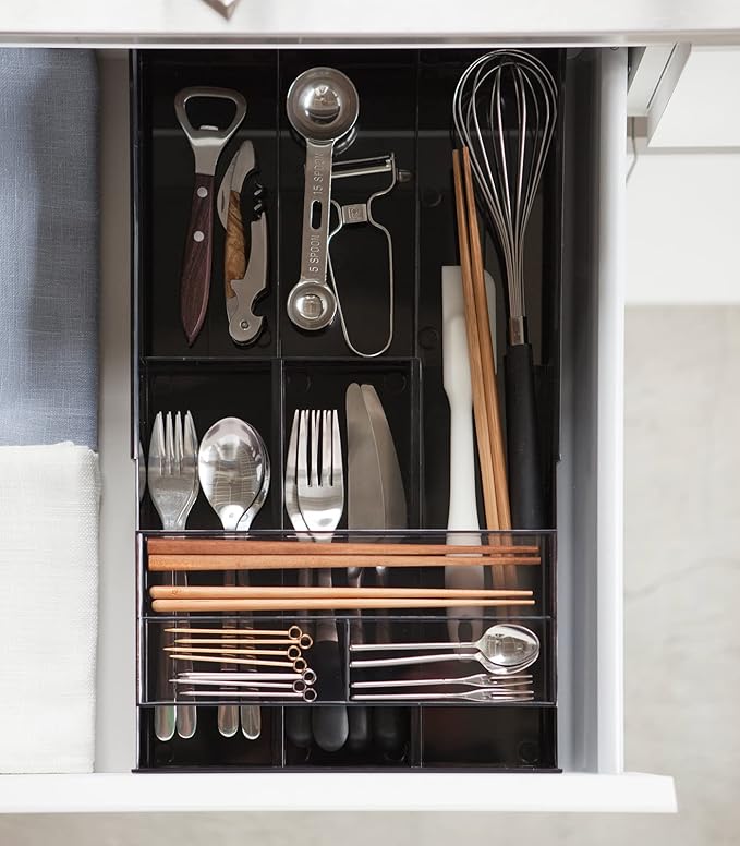 Yamazaki Home Tower Cutlery Drawer Organizer - Kitchen Silverware Utensil Storage Tray - Expandable Ii - Abs Plastic