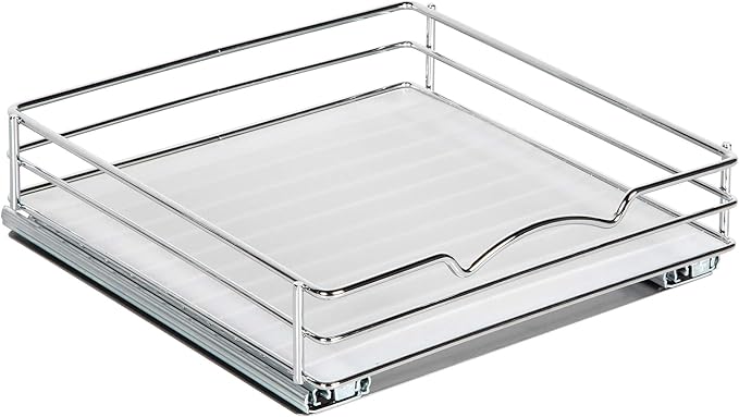 Pull Out Cabinet Organizer for Spices, Cans - Heavy Duty with Lifetime Limited Warranty- Pull Out Spice Rack- Cabinet Pull Out Shelf for Cans,Dishes, Etc, 10"W x 10"D x 2-1/8 H, Chrome