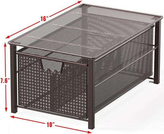 Deco Brothers Stackable Pull Out Cabinet Sliding Basket with Dividers, Large, Bronze