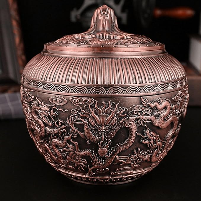Fockety Tea Canister, Vintage Alloy China Storage, China Dragon Airtight Design Tea Bag Canister, Decorative Loose Tea Storage Container Multipurpose Tea Jar for Kitchen Cabinet