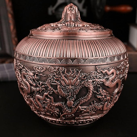 Fockety Tea Canister, Vintage Alloy China Storage, China Dragon Airtight Design Tea Bag Canister, Decorative Loose Tea Storage Container Multipurpose Tea Jar for Kitchen Cabinet