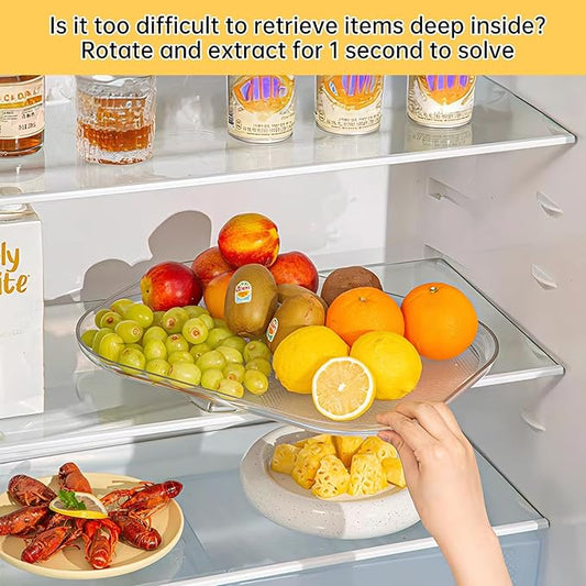 Lazy Susan Turntable Organizer for Large Refrigerator, 360° Rotate Fridge Organizers and Storage, 14 Inches Rectangle Lazy Susan Organizer for Fridge, Cabinet, Pantry