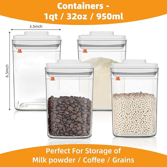 Food Storage Jars with POP-UP Lids- 4 Piece(1qt / 32oz),Airtight Food Storage Containers,Storage for Milk Powder Coffee Candy Noodles Nuts for candy Snacks