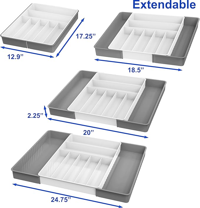 Simple Houseware Expandable Kitchen Drawer Flatware Organizer, Gray/White