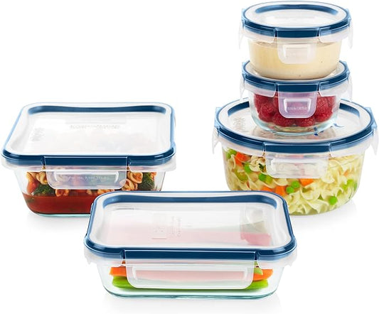 Pyrex Freshlock 5-Pack Mixed Sized Airtight Glass Food Storage Container Set with Microban, Non Toxic, BPA-Free Leakproof Locking Lids