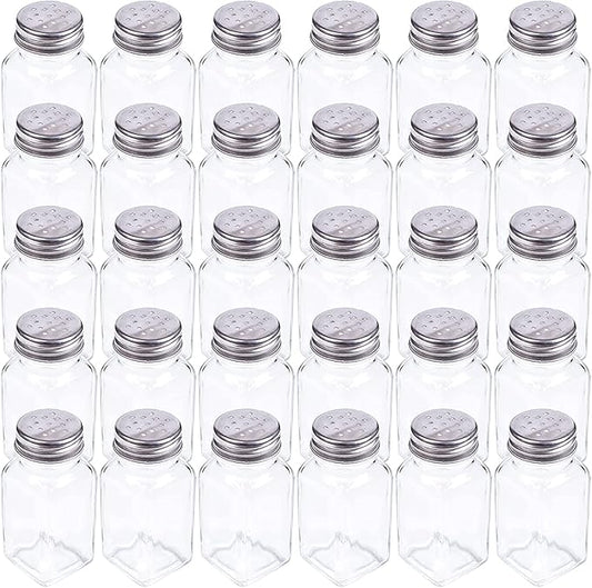 Tebery 30 Pack Glass Salt and Pepper Shaker Set with Stainless Steel Mushroom Top, 2.7oz Spice bottle for Kitchen, Restaurants and Catering, Classic Design