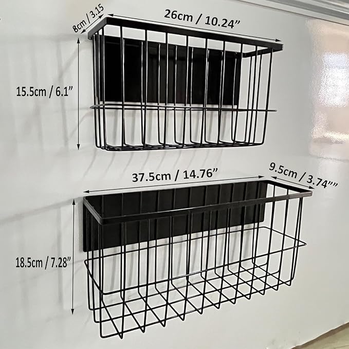 Magnetic Shelf for Fridge, Large Black Metal Magnetic Basket, Adjustable Kitchen Storage for Fridge, Pantry, or Any Metal Surface, Holds Spices, Cans, Jars (10 lbs Capacity)