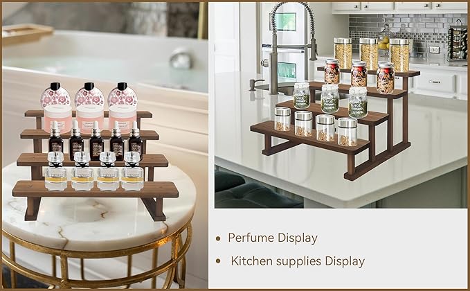 4 Tier Wooden Display Riser Stand,Cupcake Display Shelf Tabletop Spice Rack for Party,Kitchen,Perfume,Fragrance,Vendors event