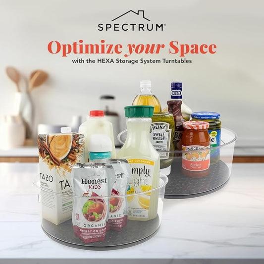 Spectrum Lazy Susan Organizer, Hexa Round Large (2-Pack) - Lazy Susan Turntable for Cabinet, Refrigerator, Pantry, Table, & Shelf - Rotating & Spinning Pantry Organization & Storage for Fridge
