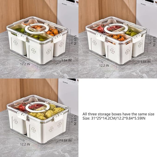 Refrigerator Organizer With Lids (3 Compartments), Fridge Storage Containers, Clear Organizers, Stackable With Lid