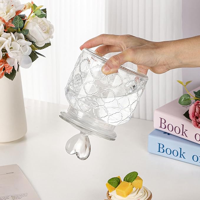 WHJY Set of 2 32oz Airtight Glass Jars Decorative Jars, Jar of Hearts Cute Cookie Jar Decorative Jars with Lids Candy Jars for Candy Buffet Heart Shaped Lid - Grid Textured