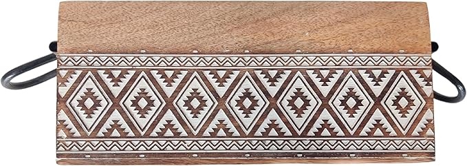 VANIYA CRAFTSR® Handmade Wooden Carved Design 3 Compartments Cutlery Utensil Holder For Napkins, Spoons, Forks, Tissues, Knife (Natural White Finish)