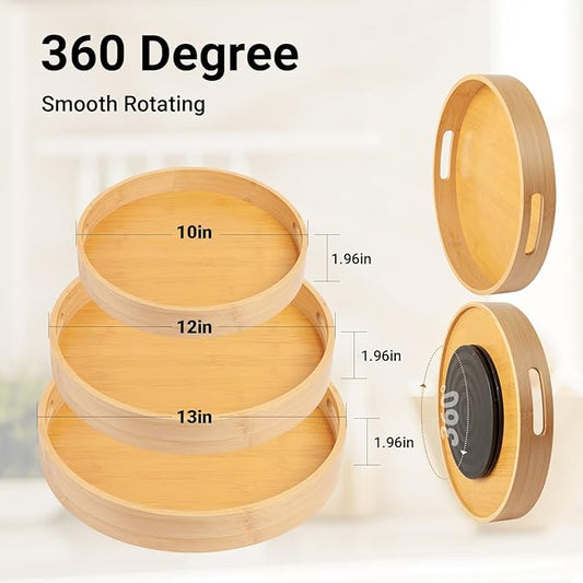 10in Bamboo Lazy Susan Turntable for Cabinet, Spices Organizer with Large and Stable Chassis,Lazy Susan for Table Top,360 Rotating Bamboo Spice Rack,for Kitchen Bathroom Dinning Table (10in)