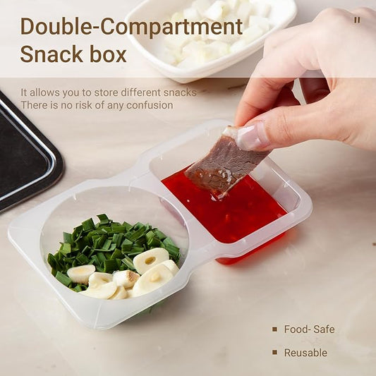 Snack Containers Double Compartment Snack Packs with Lids Grab and Go Snack Prep Box Meal Prep 2 Compartments Condiment Dipping Containers (20 Pcs)