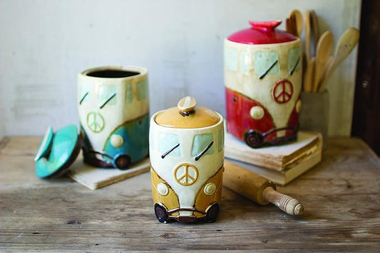 Kalalou Ceramic Van Canisters with Surfboard Handles, Set of 3, One Size, Multicolored