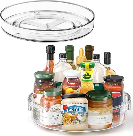 YXT&BEYOND 2 Pack Acrylic Lazy Susan Organizer, 9.25+10.6 Inch Lazy Susan Clear Turntable for Cabinet, 360° Rotating Spice Rack for Kitchen, Cupboard, Pantry, Fridge, Countertop, Bathroom, Table