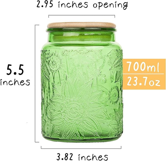 Glass Storage Jars With Airtight Lid, 23.7oz Canister For Kitchen Counter with Bamboo Lid, brown sugar, candy, coffee, cookie, salt, tea,pantry cute Jar (Green, 23.7 fl oz)