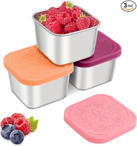 Stainless Steel Snack Containers for Kids,7.2oz Easy Open Leak Proof Reusable Snack Box Container with Lids,Small Lunch Containers for Meal Prep,School,Picnic and Travel-3Pack