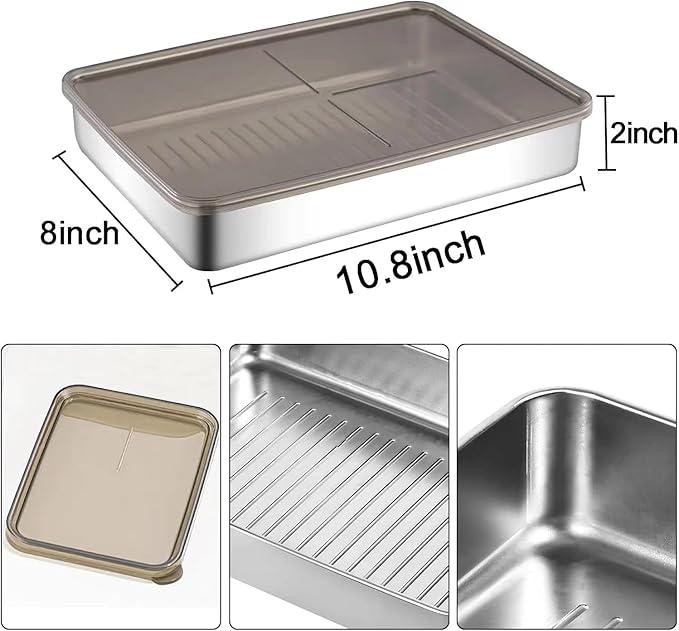 2 Pack Large 304 Stainless Steel Airtight Deli Meat Storage Container for Fridge,Kitchen Meat Saver Storage Container/Bacon storage container for fridge