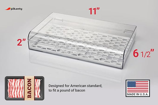 Bacon Container for Refrigerator | Fridge Storage and Deli Meat Keeper with Food Serving Tongs and Drain Plate | Dishwasher Safe | Made in USA