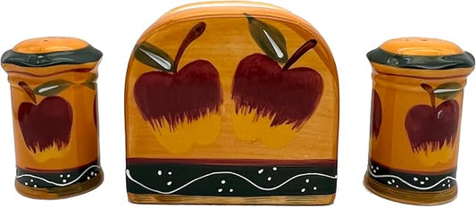 Country Apple Salt and Pepper Shaker with Napkin Holder, Kitchen Décor
