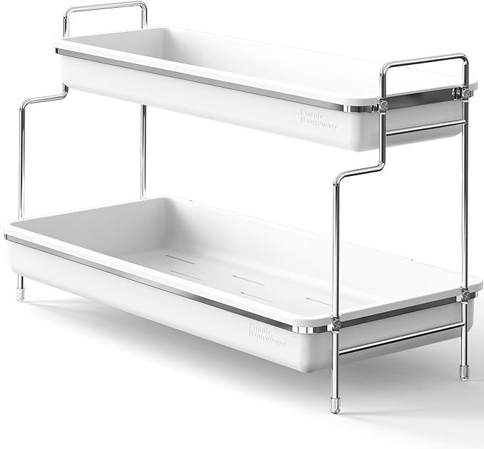 Simple Houseware 2-Tier Spice Rack Kitchen Organizer Countertop Shelf, White
