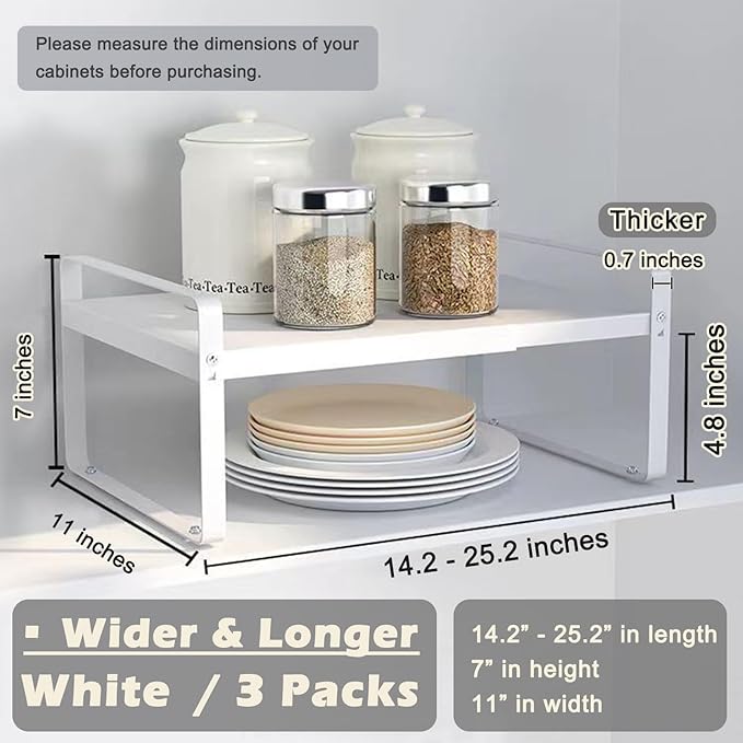 3 Pack Expandable Cabinet Shelf Organizer Kitchen Shelf Riser Stackable Pantry Shelves Kitchen Organizers and Storage Metal Spice Rack Countertop Organizer Cupboard Adjustable Shelfs Desk Rack Shelf