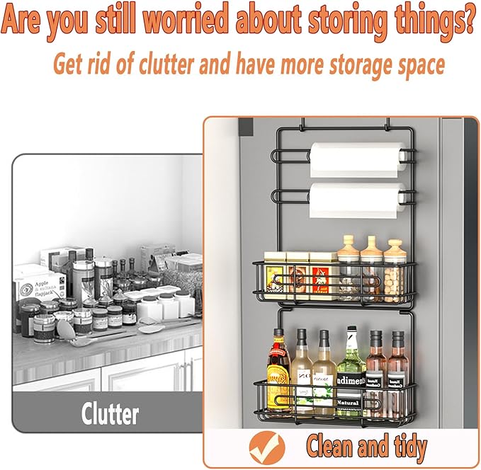4 Tier Wall Mount Spice Rack Organizer,Spice Rack for Refrigerator, Metal Spice Storage Shelf for Kitchen.