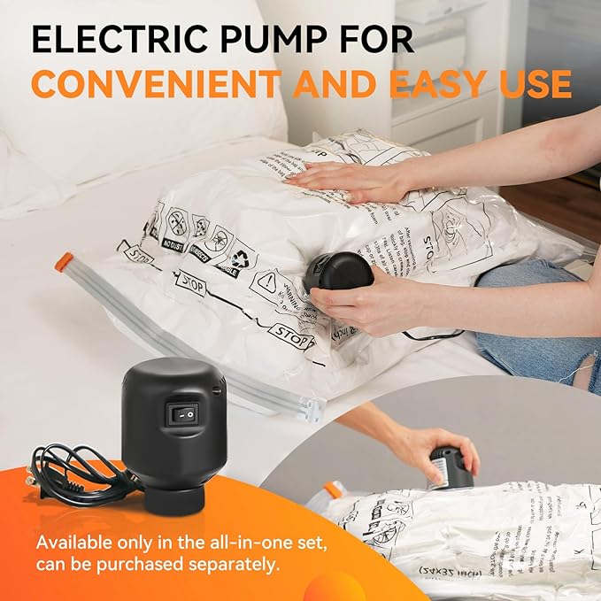 [2024 NEW] 30 Pack Vacuum Storage Bag (5 Jumbo/5 Large/5 Medium/5 Small/10 Roll) | Electric Pump | Space Saver | Rapid Vacuum | Double Zip | Clip Stopper | Clothes, Blanket Compression and Travelling