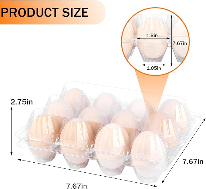 100 Pack 12 Count Plastic Egg Cartons - Bulk Cheap Clear Reusable Egg Containers for Chicken Eggs, Dozen Egg Storage Solutions.