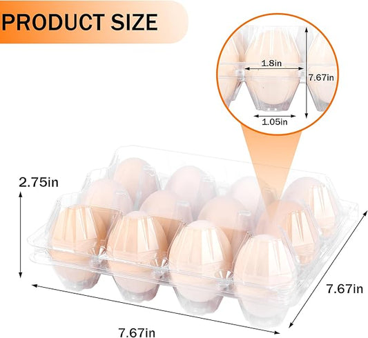 100 Pack 12 Count Plastic Egg Cartons - Bulk Cheap Clear Reusable Egg Containers for Chicken Eggs, Dozen Egg Storage Solutions.