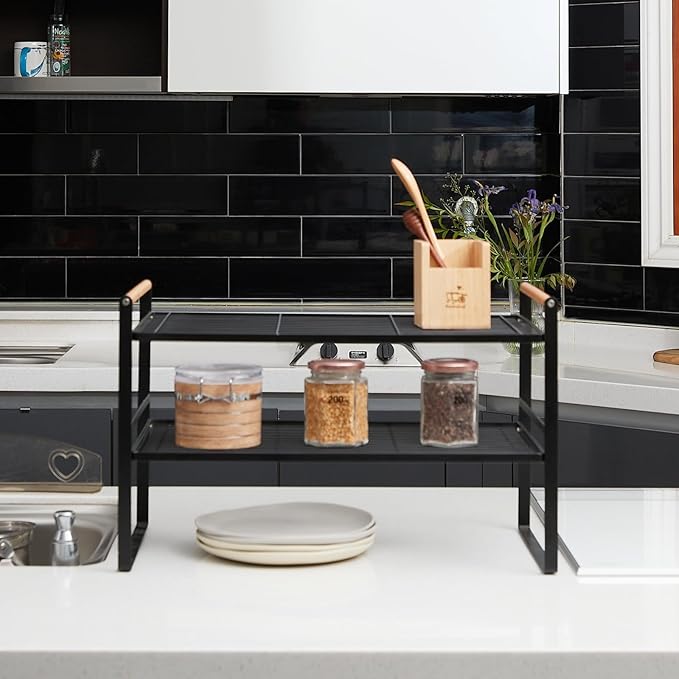 2 Tier Large and Wide Countertop Shelves - Pantry Organizers and Storage - Kitchen Shelves Organizers for Counter,Cabinet, Shelf Cupboard - Spice Rack Organizer (Large)