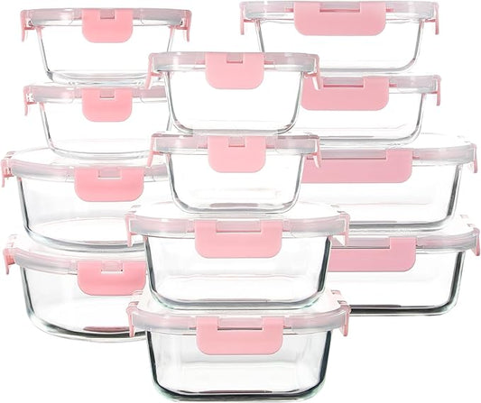 C CREST 12 Pack Premium Glass Locking Lids Storage Containers Set, Mix of Shapes and Sizes for Meal Prep and Versatile Use