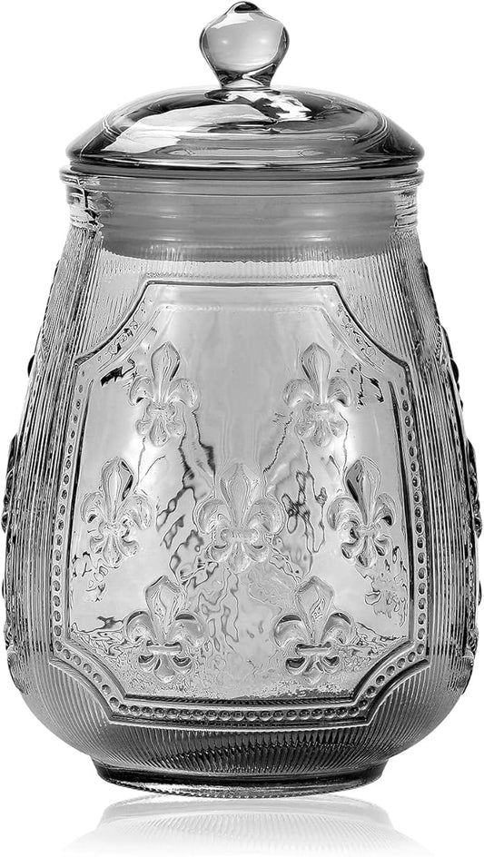 Vintage Crystal Relief Glass Candy Dish With Airtight Lid For Food Storage,Candy Jars With Lids,Kitchen Glass Container Jars For Cookie Cereal Nuts Candy Cookies Coffee Tea,Household,Office,Gift, Gray