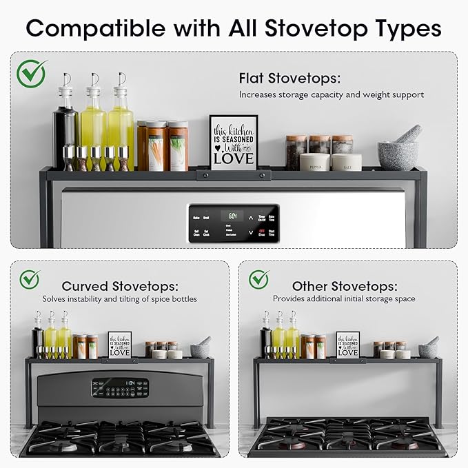 Bumusty Spice Rack Shelf for Kitchen Stove, 32" Stove Top Shelf, Stove Shelf for Back of Stove, Over the Stove Shelf, Kitchen Organizers, Oven Shelf for Top of Stove, Matte Black