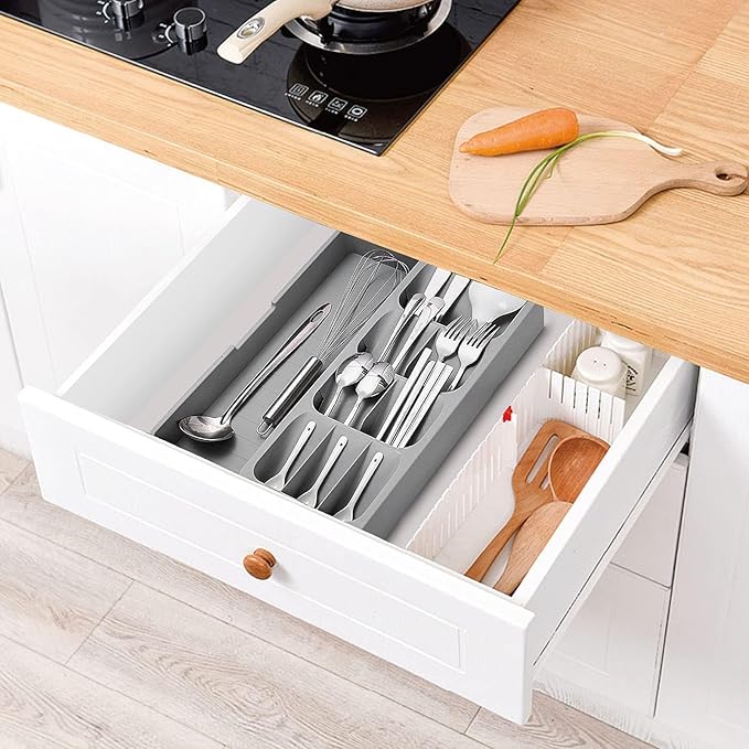 EOOXEKFX Weiliya UNRRZLCA Kitchen Drawer Organizer Tray,Drawer Organiser,Cutlery Tray,Expandable Utensil Tray for Kitchen,Compact Plastic Storage Organisation for Spoons