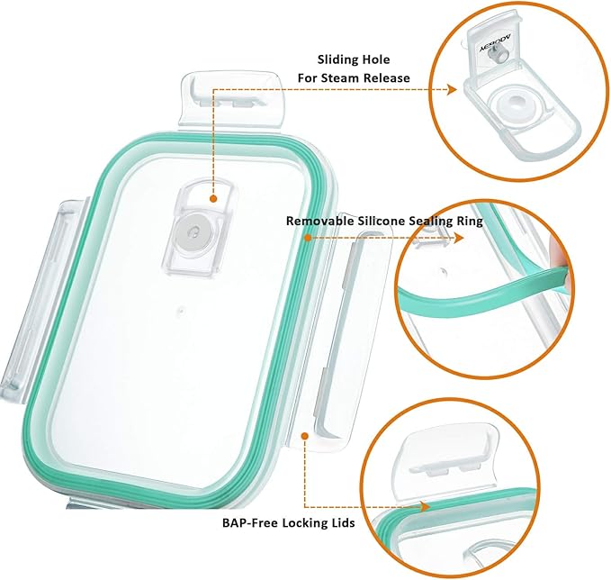 YEBODA Glass Food Storage Containers with Airtight Snap Locking Lids BPA Free Meal Prep Container Set For Home Kitchen Restaurant - Freezer, Microwave, Oven, Dishwasher Safe [23oz, 6 Pack]