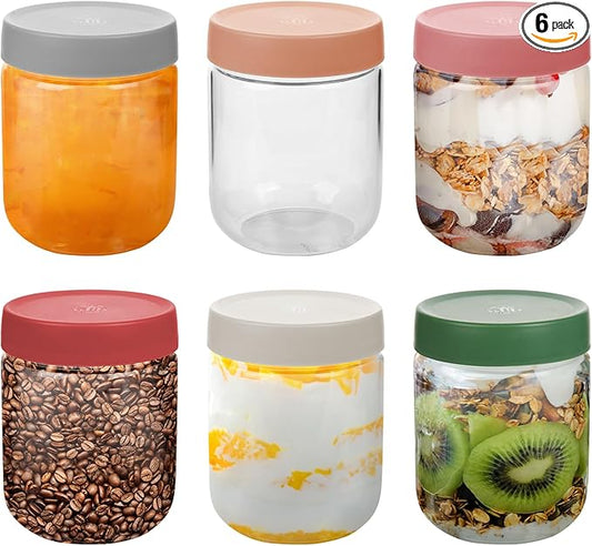 16oz Borosilicate Glass Jars with Lids - Freezer to Oven Safe (-4°F to 446°F), Airtight Meal Prep Containers for Overnight Oats, Snacks, Coffee，Microwave & Dishwasher Safe (6pack)