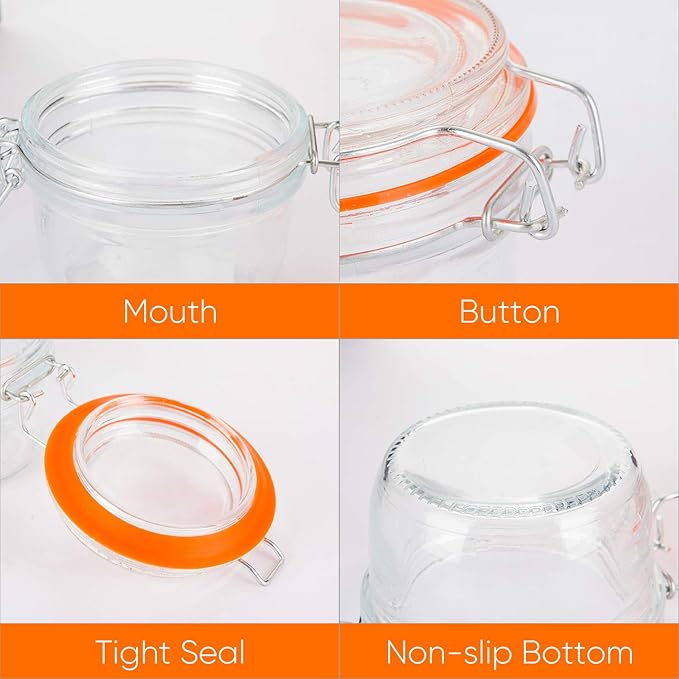 Encheng Small Glass Jars With Airtight Lids, Glass Spice Jars 5 oz,Maosn Jars With Leak Proof Rubber Gasket 150ml,Glass Storage Containers With Hinged Lid,Kitchen Canisters 12 Pack