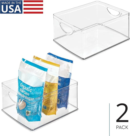 iDesign Pantry Storage Bins with Handles - Organizer Bins for Cabinets or Fridge - Set of 2 - Clear